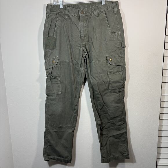 Carhartt Work Pants 36 x 32 B342MOS Double Knee Relaxed Fit Ripstop Olive Green - Picture 1 of 8